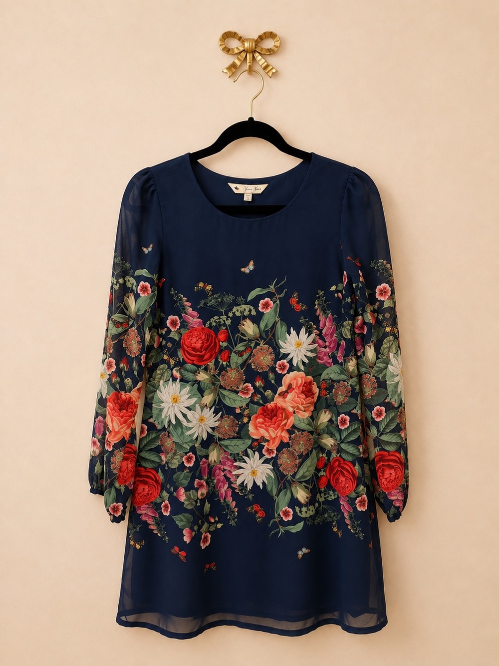 Umi Navy Top with Colorful Embroidered Bird Detail